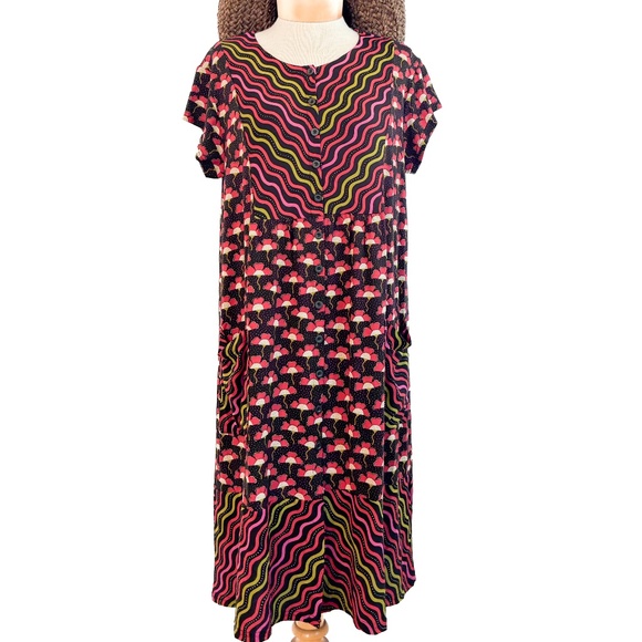 Gudrun Sjoden Dress Mix Floral MicroModel Jersey Knit Size Large Buttons Pockets - Picture 1 of 12